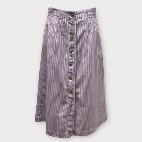 MADEWELL Pleated Midi Skirt. Size 4. Button-front, lilac purple stripe academia - Picture 2 of 16